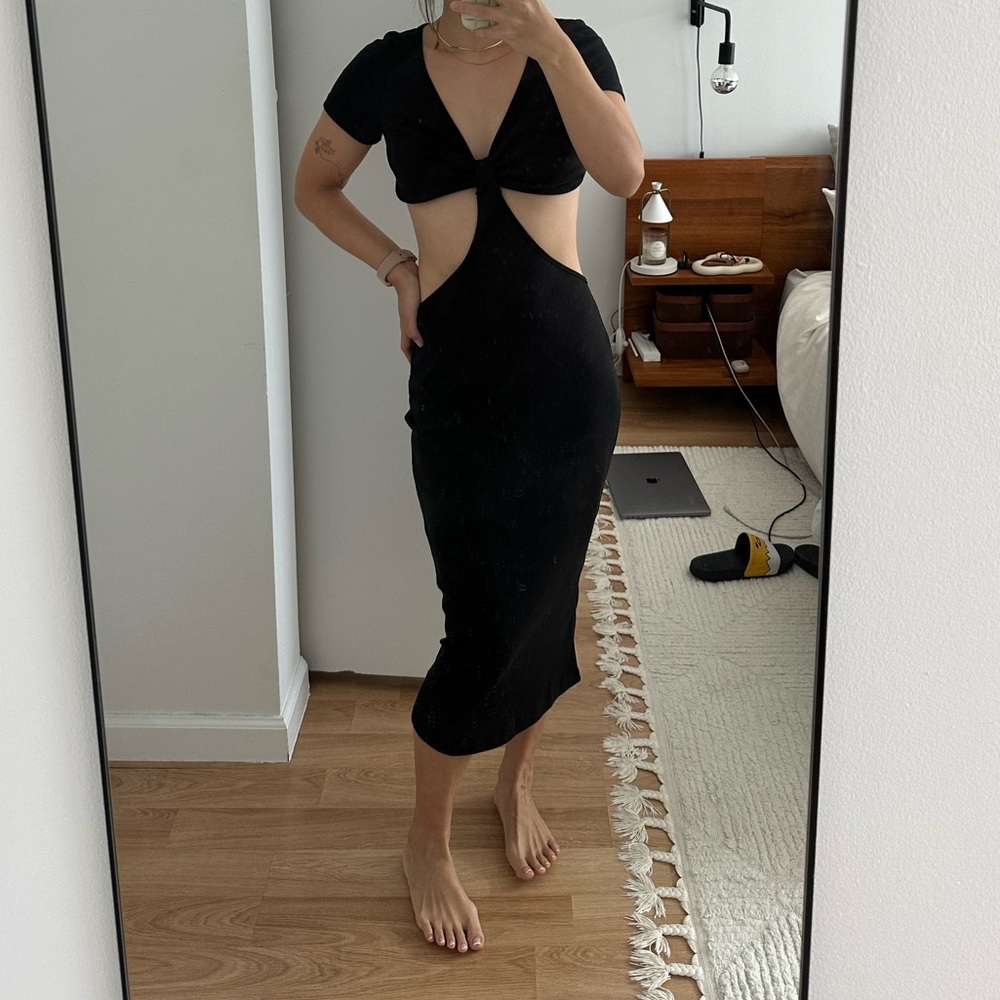 Shein Ribbed Cut Out Midi Dress